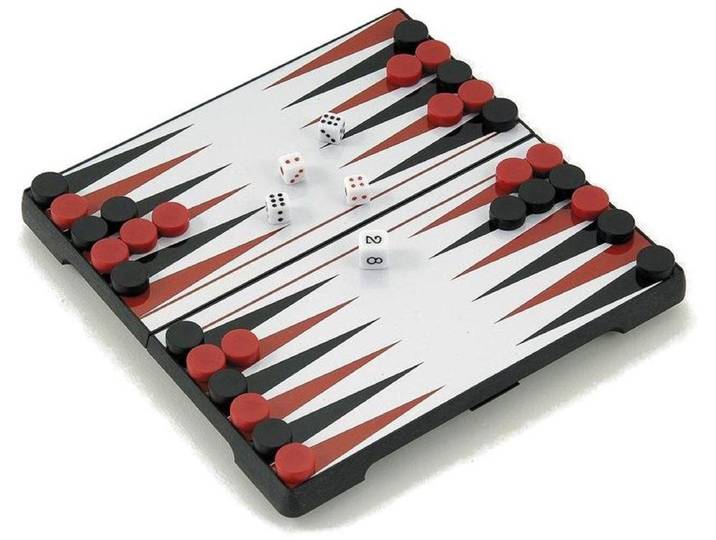 HOT Games Mini - Backgammon cassette - Magnetisch zwart kunststof 24x24x2cm