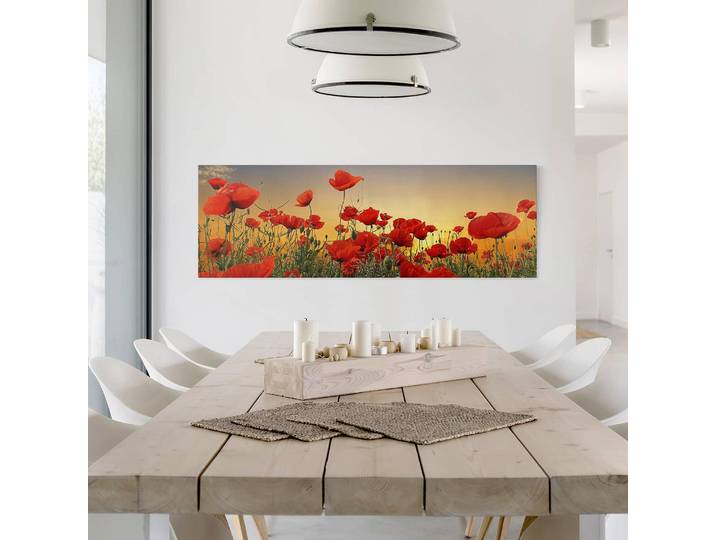 Impression sur toile Coquelicots I Lin Rouge 120cm
