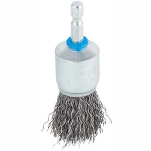 Wolfcraft Drahtbürste 2126000, Pinselbürste Ø 25mm, für Bohrmaschine 6kant-Schaft, mit gewellten Borsten aus Stahl