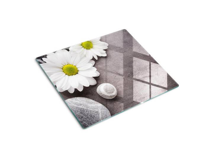 Tulup Glasplatte 60x52 cm Gerbera, Weiß, Glas, 60x0.4x52 cm, Küchen, Küchenelektrogeräte, Herde, Herdabdeckplatten