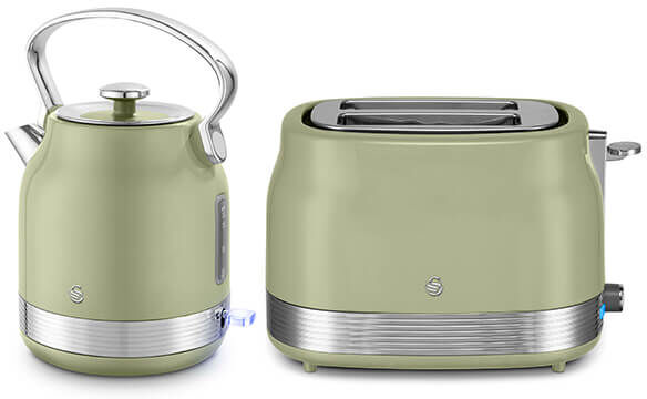 Swan Retro Revive Green Traditional Kettle & 2 Slot Toaster Set