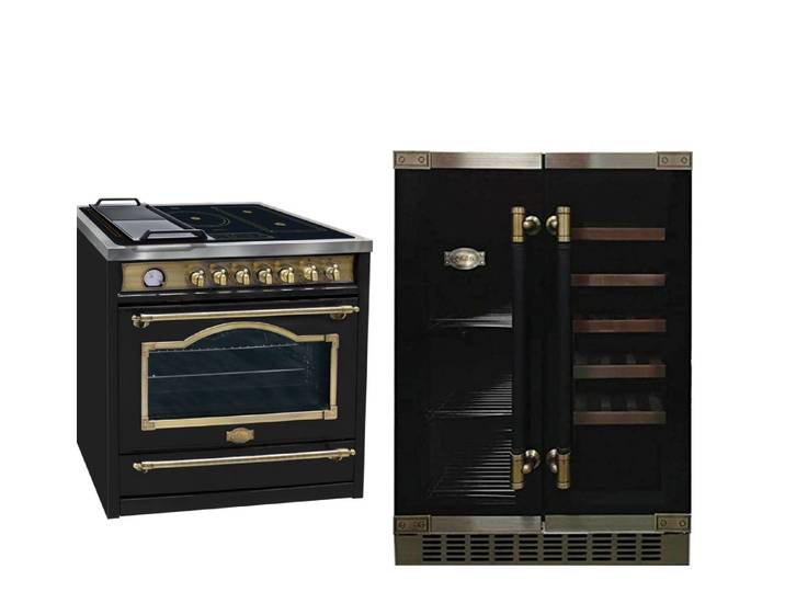 Kaiser Küchengeräte Induktions Herd-Set Elektro Standherd 90 cm,Multi 8 Multifunktions-Elektro-Backofen+Weinkühlschrank K 64800 AD, 63 Bierdosen, LED Display, Freistehend HC 93655 IEm+K 64800 AD, mit 1-fach-Teleskopauszug