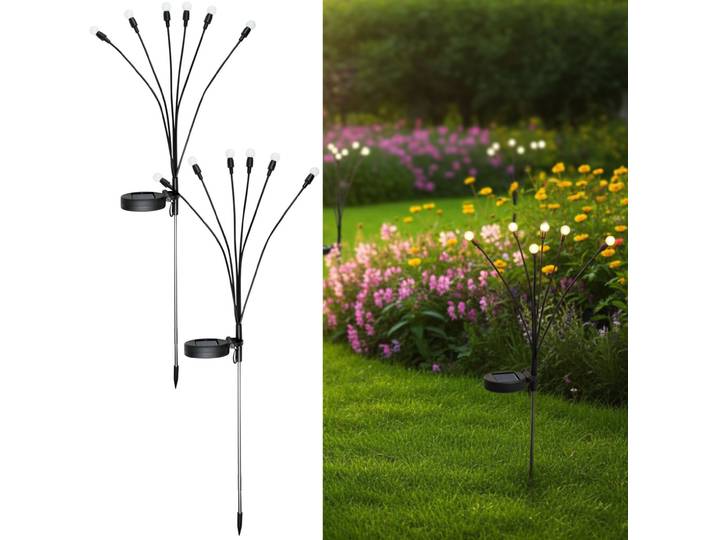 2er-Set Solar-Gartenlampe Glühwürmchen mit 6 flexiblen Armen, inkl. Erdspiess