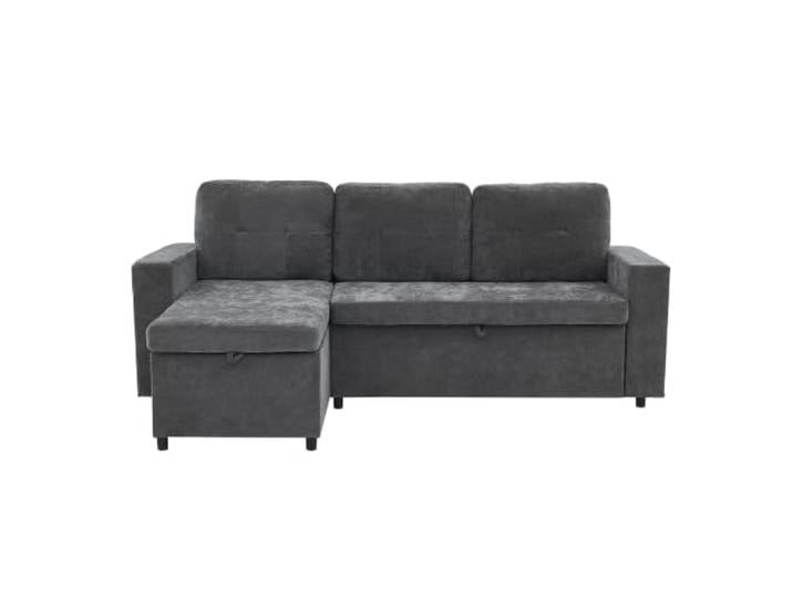 Ecksofa mit Stauraum 202x136x85cm Grau L-Form L-förmig, Grau, Leinen, Schaumstoff, 202x137x80cm, USB, Getränkehalter, Hocker, abnehmbar, werkzeugfrei, 150kg