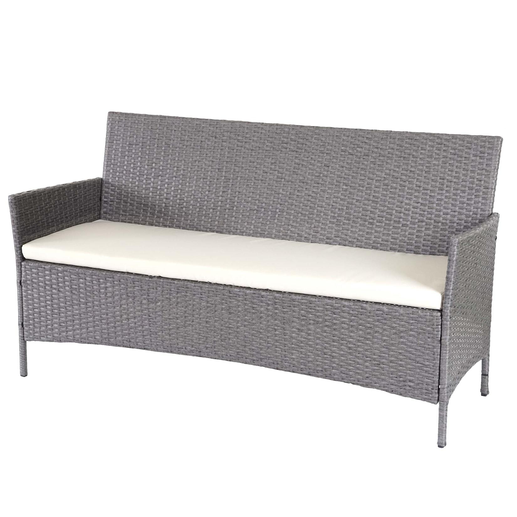 3-Sitzer Poly-Rattan Gartenbank Hamar, Sitzbank 154cm ~ grau, Kissen creme