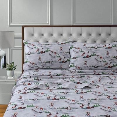 Marwah Corporation Winter Wonderland Flannel Sheet Set Gray, Queen, Gray
