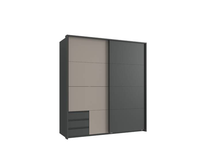 Schwebetürenschrank 2-trg. Kleiderschrank 183 cm Grafit 1xTür Sandgrau Passepartout / 22701