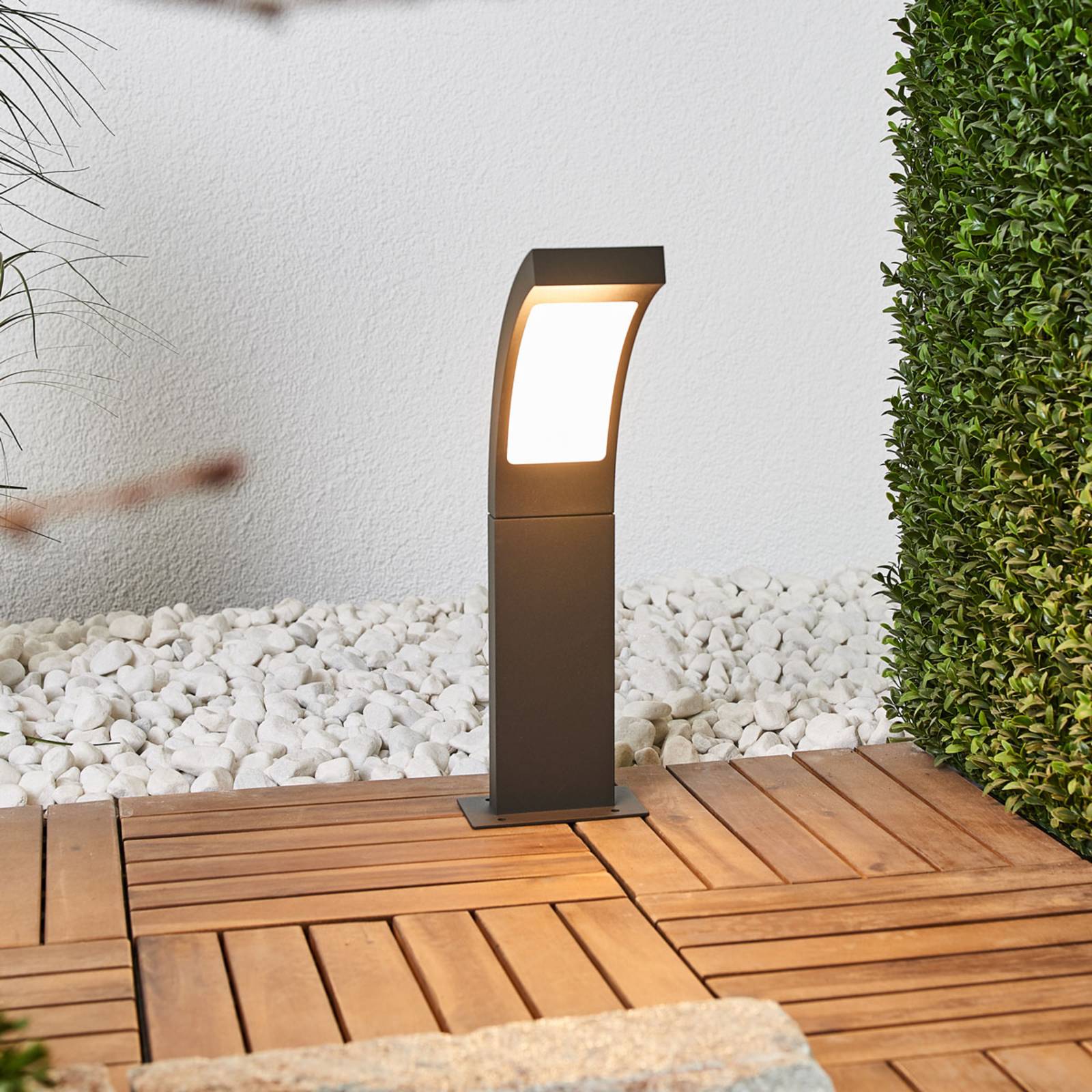 LED Pillar Light Juvia Lucande, Black, Aluminium, Modern, Outdoor lights