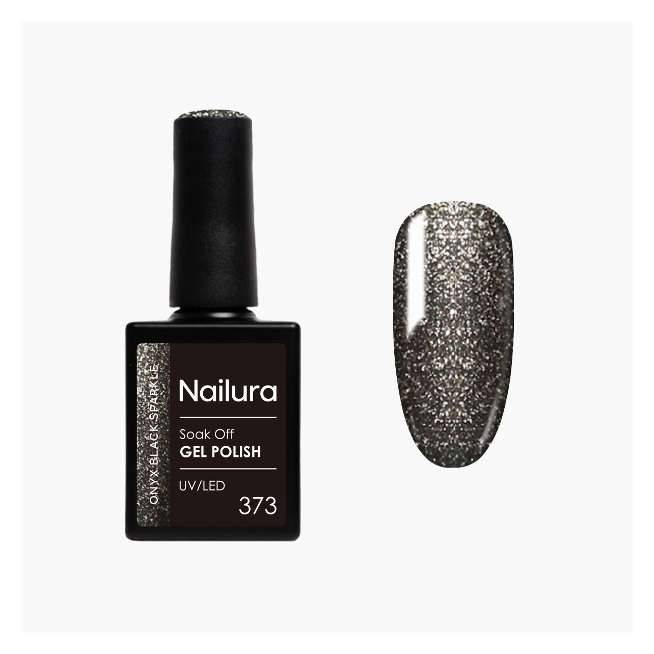 Nailura - Gel Polish 373 - Onyx Black Sparkle - 10 ml (Onyx Black Sparkle, Gel-Effekt Nagellack) (70392)