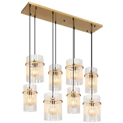Pendelleuchte Hängelampe Deckenleuchte Esszimmerlampe Glas Gold 8-Flammig
