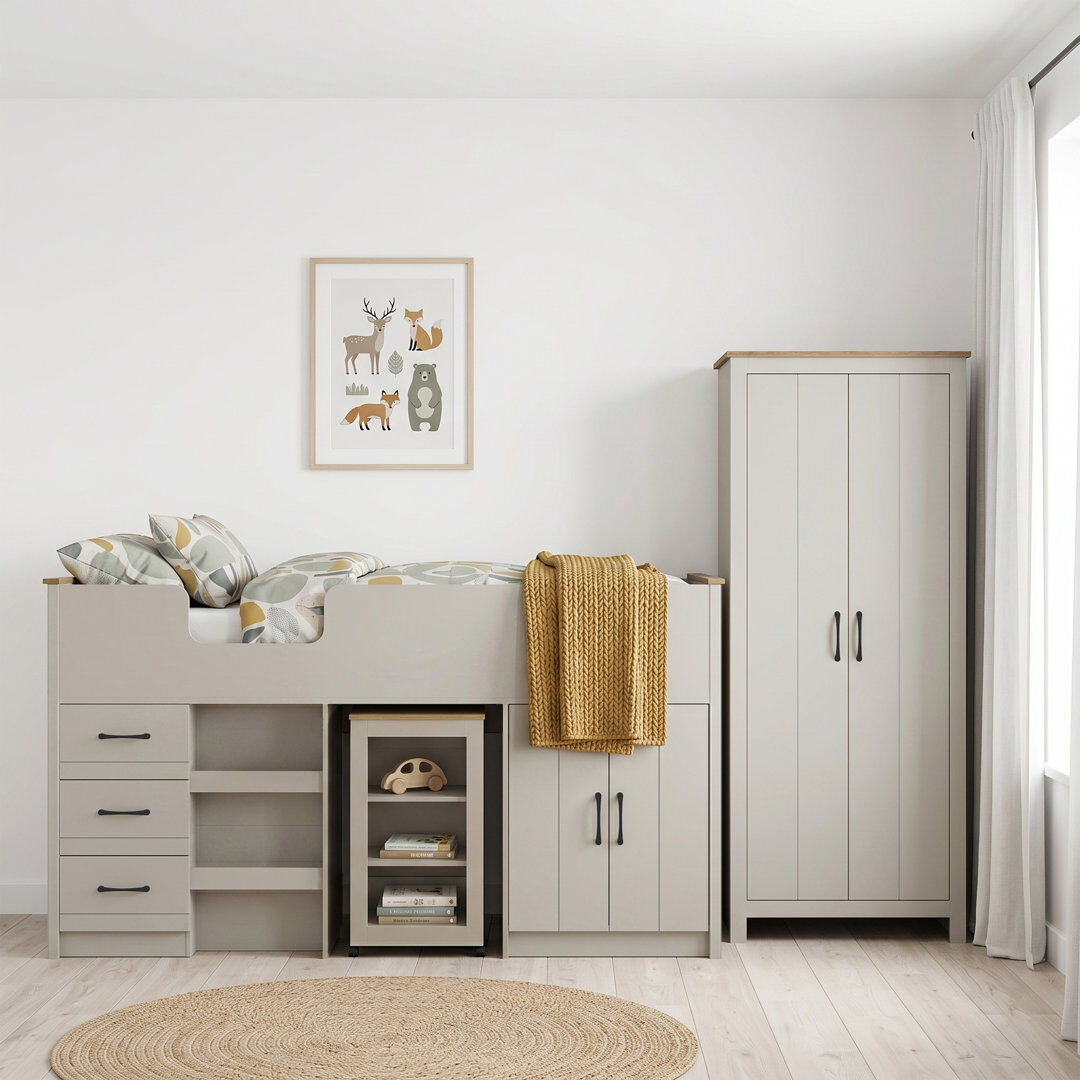 17 Stories Kids Midsleeper With Wardrobe Bedroom Set Grey