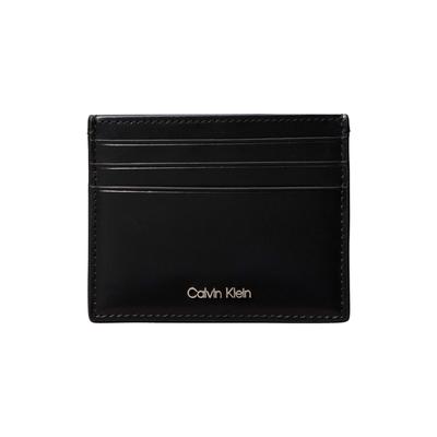Kartenetui CALVIN KLEIN "RAISED CARDHOLDER", Damen, schwarz, Leder, unifarben, Basic, Kleinlederwaren, Unisex Geldbörse, Kreditkartenetui mit Logo-Schriftzug