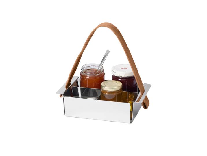 Design Table Caddy „a Tavola“ aus Edelstahl Leinen Silber, Braun Philippi
