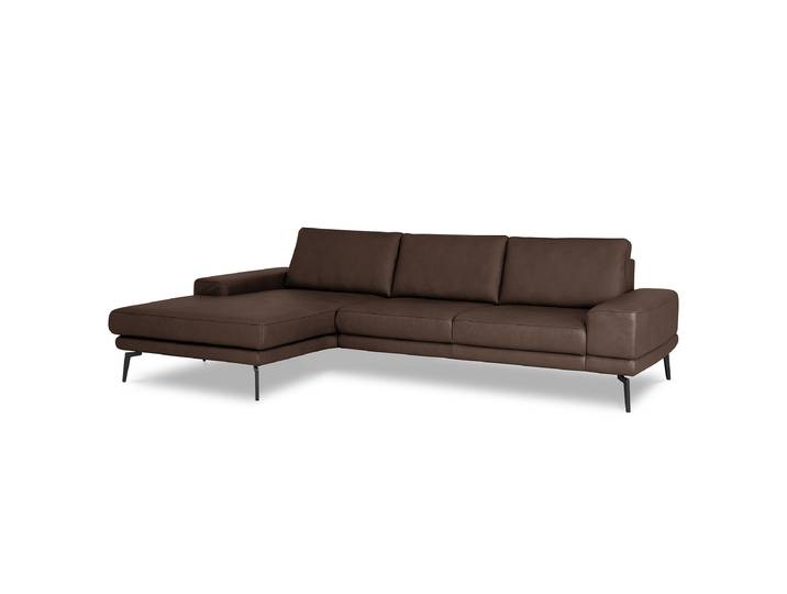 Ecksofa mit opt. Relaxfunktion Braun Echtleder Belmira 310 x 86 x 180cm Longchair davorstehend links Relaxfunktion Modern