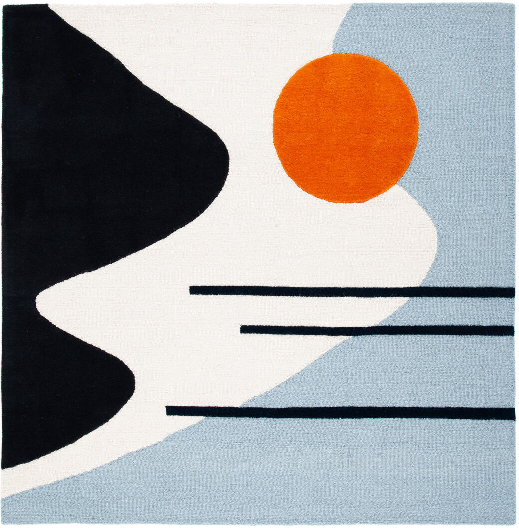Bloomsbury Market Abstract Wool Hand Tufted Area Rug Ivory/Blue Square 122 X 122cm