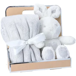 Antonio Baby Plüsch Decke mit Stofftier Hase - grey