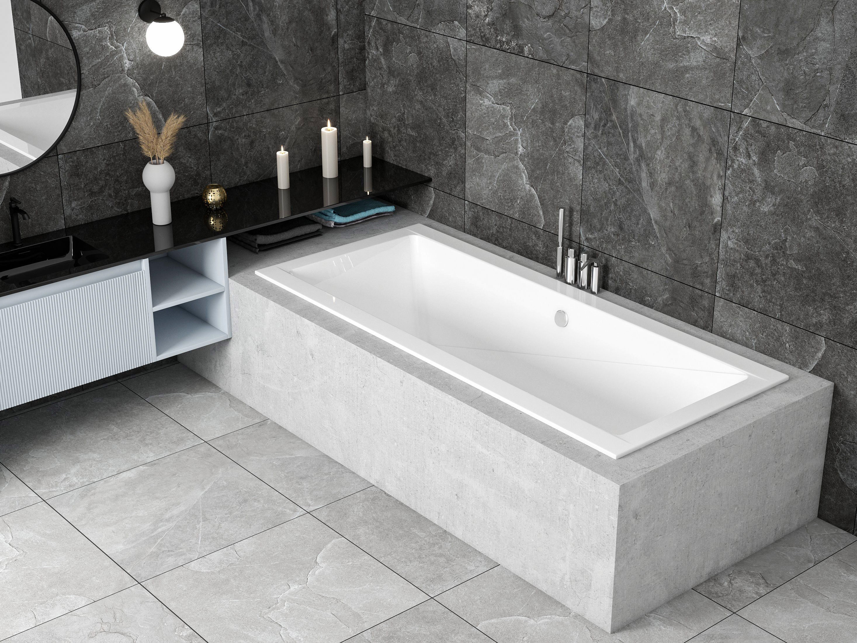 Badewanne Rechteck Wanne Acrylwanne 140x70 Modern Slim ohne Gehäuse