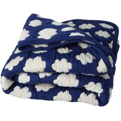 RICE Kinder-Steppdecke aus Baumwolle mit Muster, Wolken-Muster Creme/Blau - 95 x 75 x 2 cm