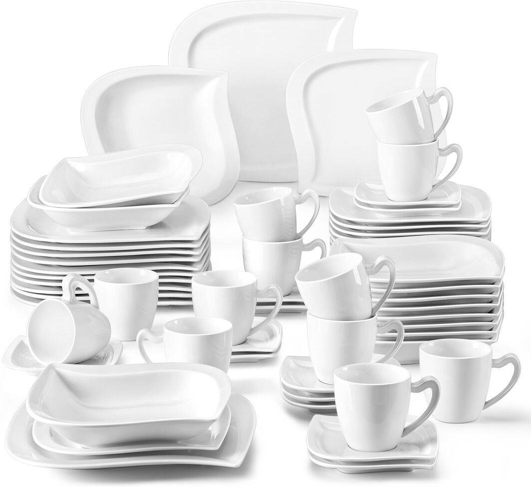 MALACASA Porcelain China Dinnerware Set 60 Piece - Service for 12 Cream;White 60