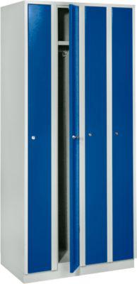 Raumspargarderobe, Abteilbreite 200 mm, abschließbar, 4 Abteile, enzianblau