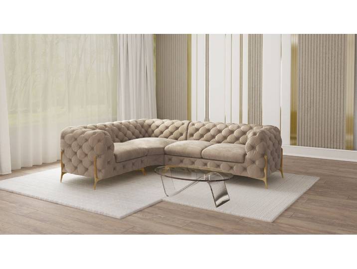 S-Style Möbel Natalie - Chesterfield Ecksofa mit Goldene Metall Füßen - Dunkle Creme