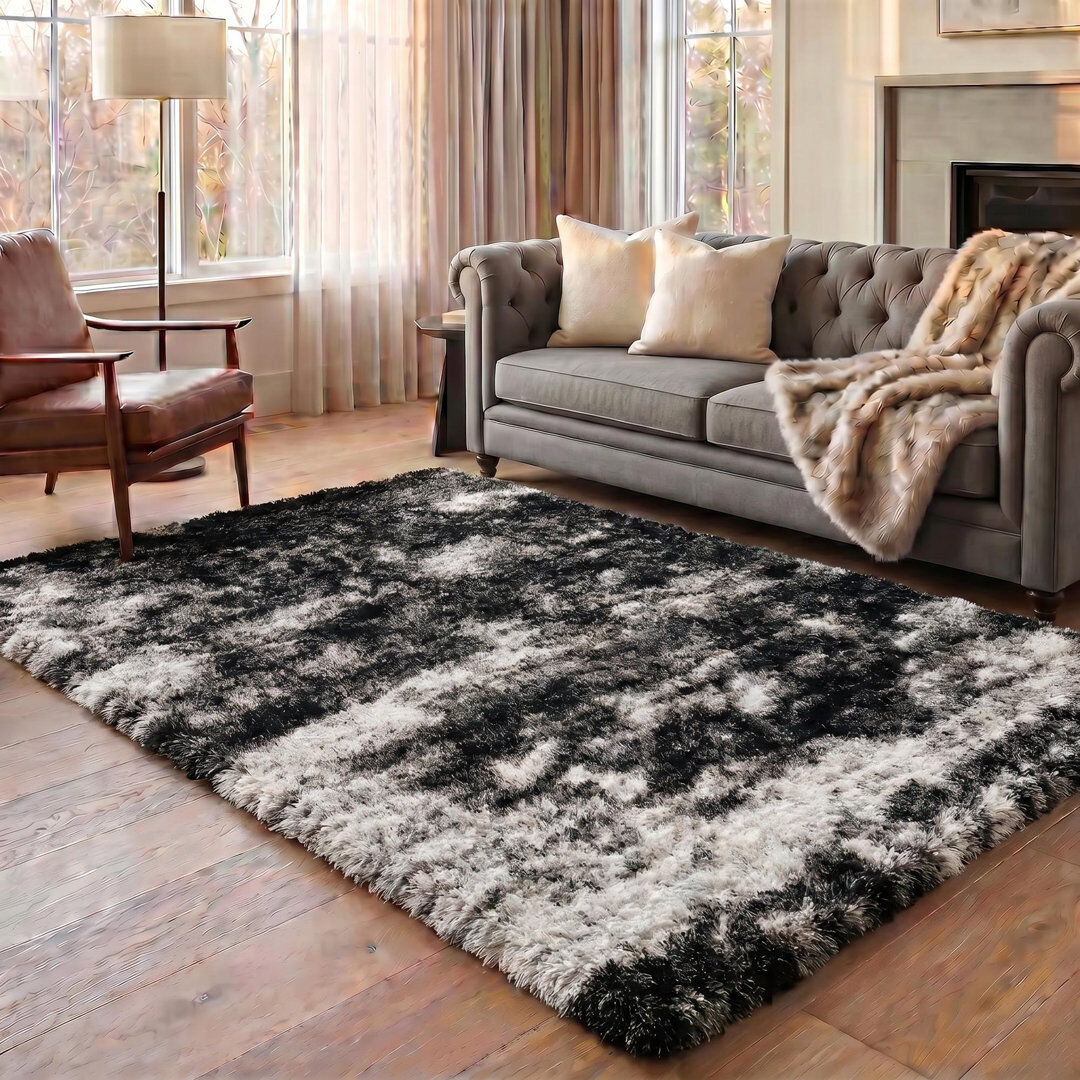 Canora Grey Tarbox Shag Indoor / Outdoor Grey/Black Rectangle 120 x 170cm