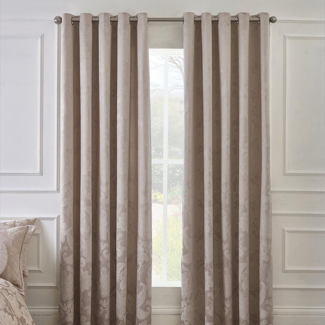 Catherine Lansfield Opulent Jacquard Lined Eyelet Curtains Champagne Gold 168cm W X 229cm H