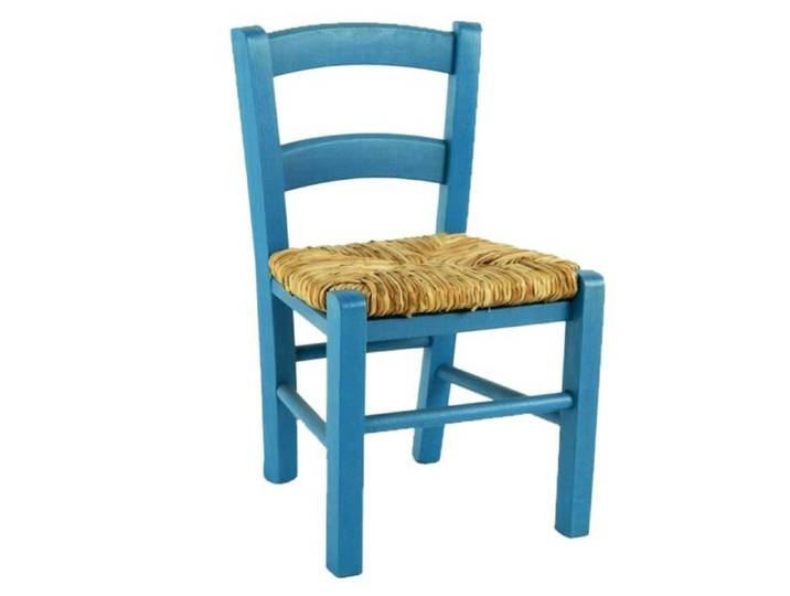 Chaise pour enfant - Assise en paille - Bois bleu