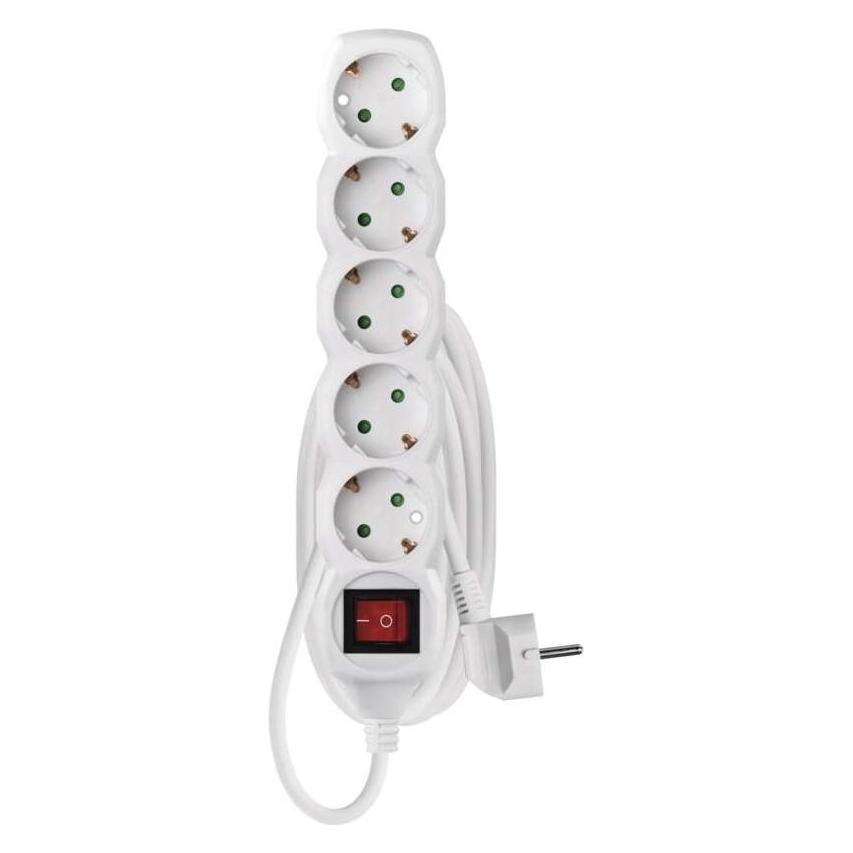 Emos Przedłużacz 5 gniazd 3.0m z uziemieniem z przełącznikiem (biały) 1.5mm² (3 m, CEE 7/3) (P1523R)