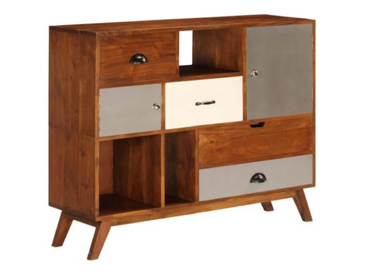 KPOTUERTU Sideboard 115x35x86 cm Massivholz Akazie Retro-Design, dunkles honigfarbenes Finish, 4 Schubladen, 2 Schränke, stabile Holzkonstruktion