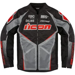 Icon Hooligan U-Bolt, Textiljacke - Schwarz/Grau/Rot - M