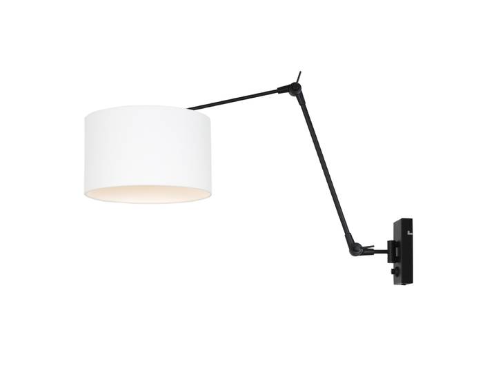 Wand Leeslamp Prestige Chic zwart met 30cm wit linnen lampenkap Steinhauer - 8120ZW