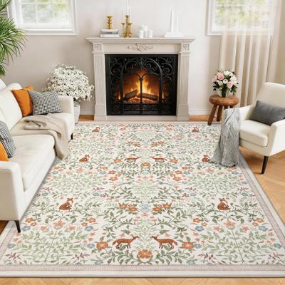 Garvee Vintage Fox Floral Print Washable Area Rug