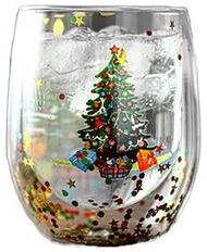 Uplift Picks Double Wall Christmas Glass Mug Heat Resistant Holiday Coffee Cup colorful 300 Ml