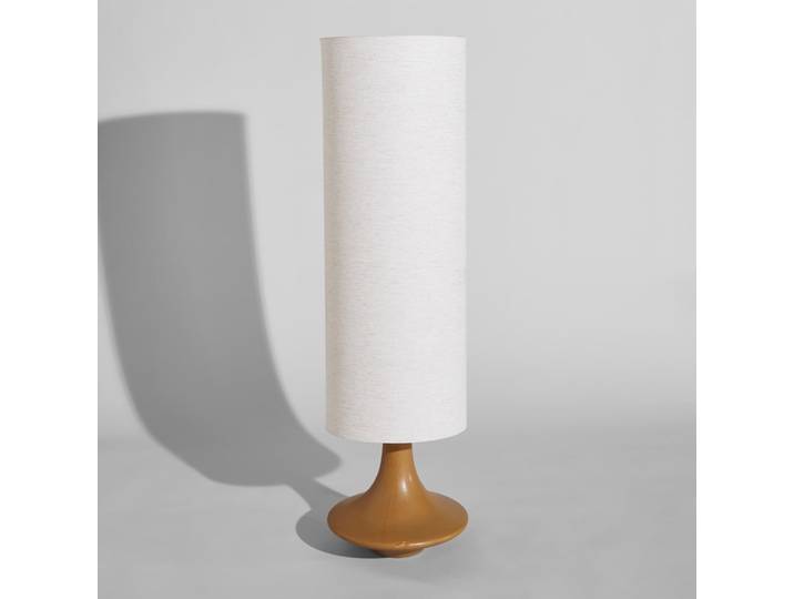 Stehlampe aus braunem Steinzeug mit cremefarbenem Lampenschirm, Höhe 121 cm