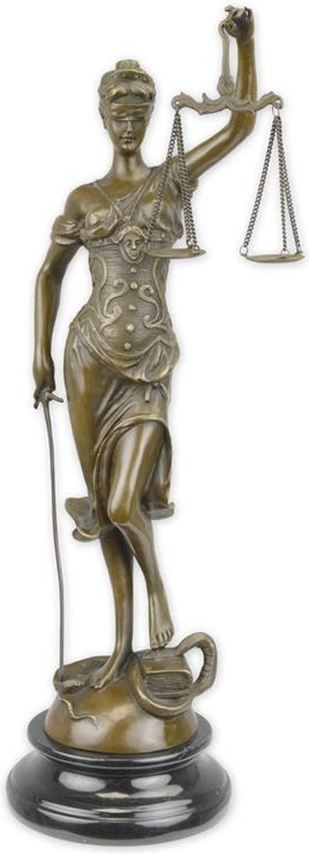 Baakman Bronzen beeld Vrouw Justitia voor op tafel