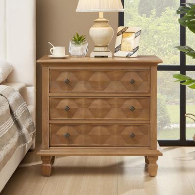GDFStudio Xylaren Wood Farmhouse 28.5-Inch Nightstand with Charging Station and 3 Drawers,