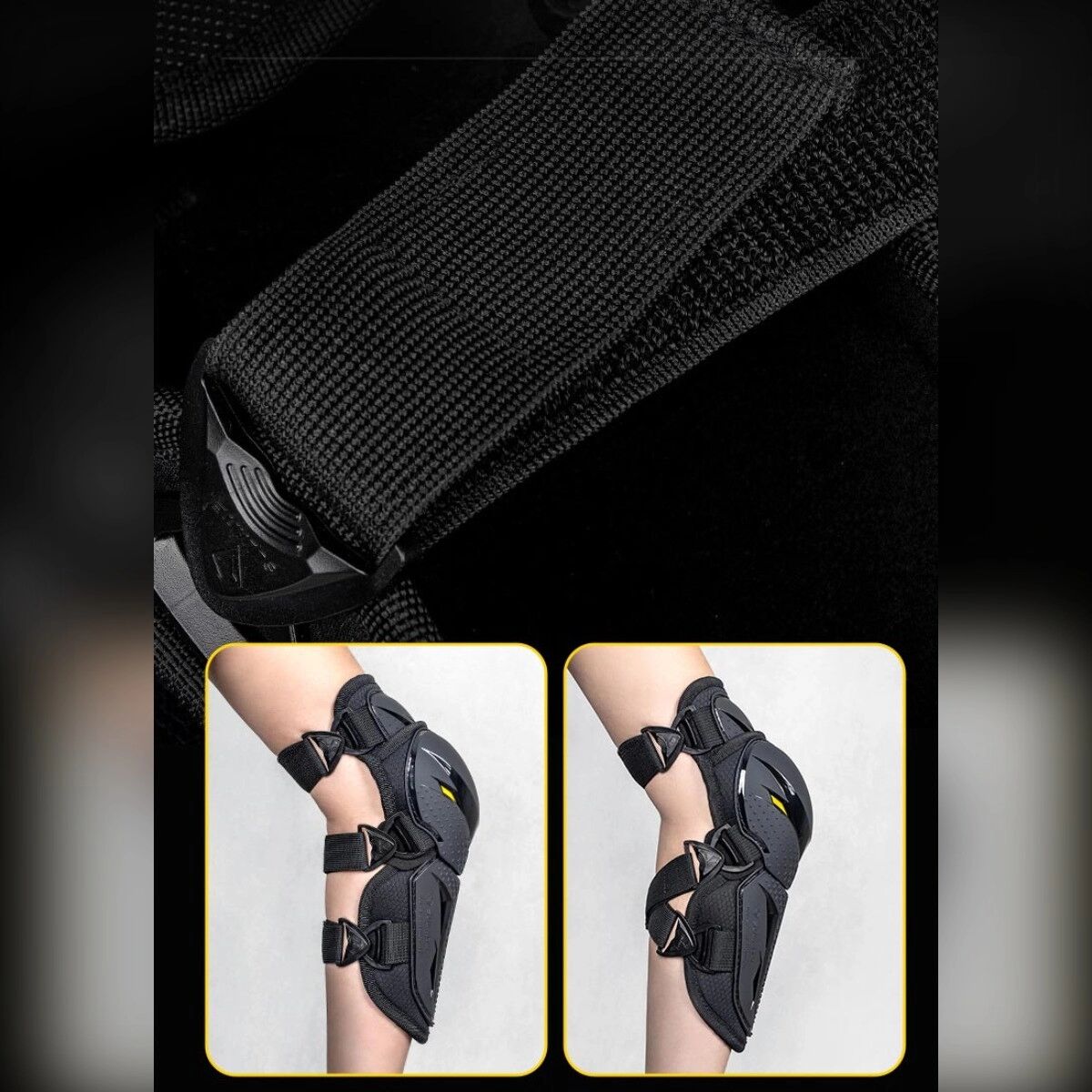 INF TPU Motorrad-Knieschützer - 3-lagiger Aufprallschutz, verbreiterter Seitenflügel, reflektierend, Schnellverschluss, 2er-Set