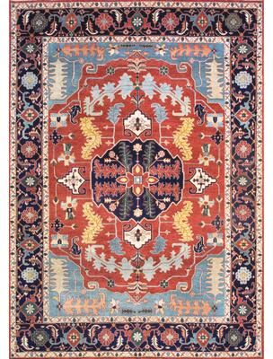 Pasargad Home Serapi Hand-Knotted Rust/Navy Wool Area Rug