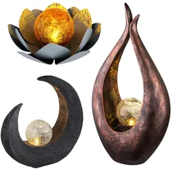 Solarlampe Solarleuchte Gartenlampe Außenleuchte Dekolampe, IP44 Akku Mondsichel Lotosblume, Glas klar braun schwarz bronze, LED warmweiß, 3er Set