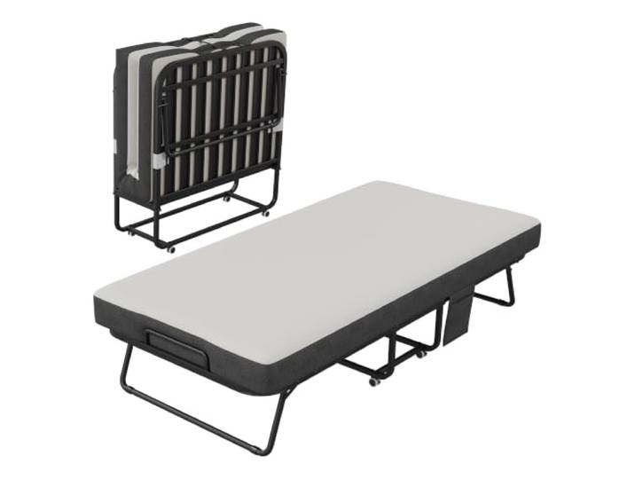 190x97x32cm Klappbett Aus Metall Mit 12cm Memory-Schaummatratze Und Rollen Belastbar bis 200kg, Tragbares Rollbares Gästebett mit Metallrahmen und Rädern für Zuhause und Büro bei Begrenztem Platzangeb