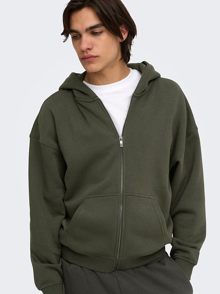 ONLY & SONS Sweatjacke in Khaki - L