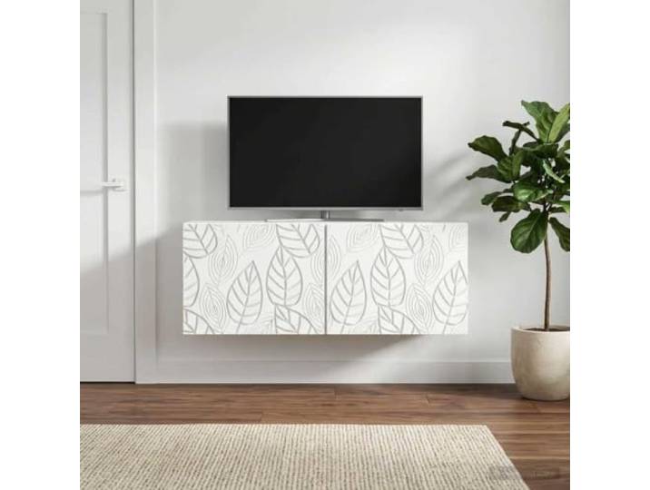 Wandmontierter TV-Schrank 98x31 cm Weiß Holzwerkstoff mit 90°-Scharnieren Platzsparend, robust, Vintage-Design, leise Türen, vielseitig nutzbar