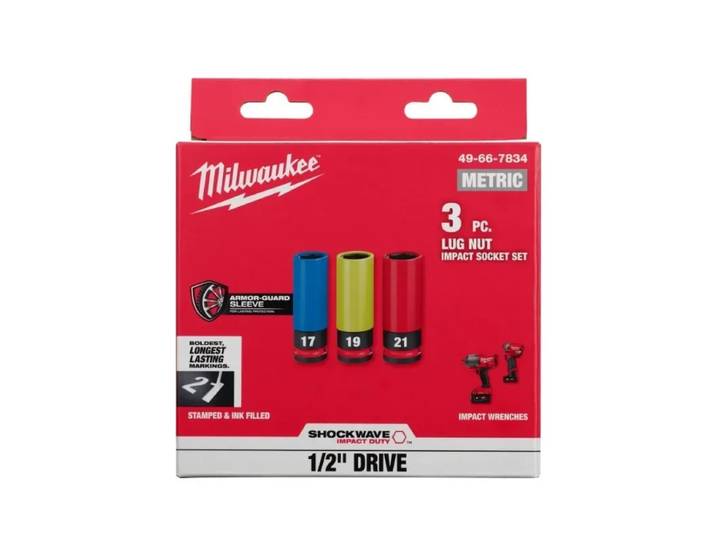 Milwaukee 3 PC. Douille à cliquet métrique SHOCKWAVE Impact Duty 1/2 pouce pour écrous de roue, accessoires pour clé à chocs, 49-66-7834
