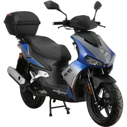 Alpha Motors Mofaroller Mustang FI 50 ccm 25 kmh EURO 5 blau-grau inkl. Topcase
