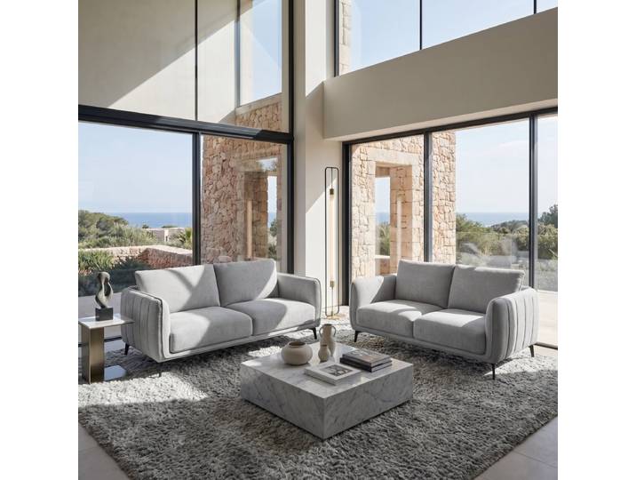 Couchgarnitur 3+2 Selena - Stoff Grau, 197 + 158 cm