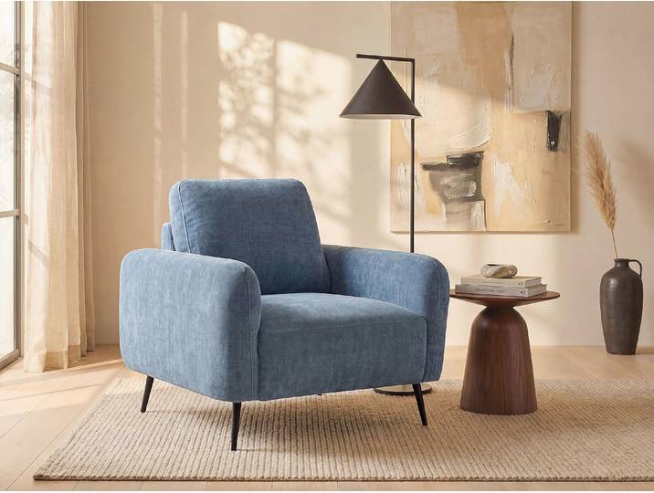 Sessel aus strukturiertem blauem Stoff LETROSA