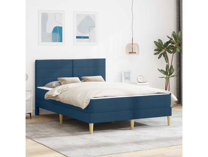 KTHLBRH Bettrahmen 140x190 cm Blau mit Schaumstoffmatratze und Lattenrost Sperrholzrahmen, Kunststoffbeine, Luftzirkulation, pflegeleicht, modernes Design