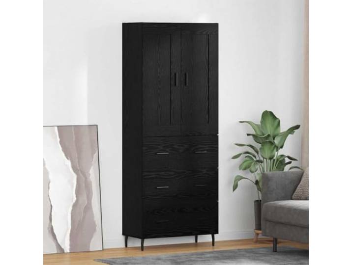 Highboard 2 Stück Schwarz Eichen-Optik Holzwerkstoff mit Stauraum - Modernes Highboard mit Wandhalterung - Stilvolles mit Eisenbeinen - Elegantes mit Aufbewahrungsfächern