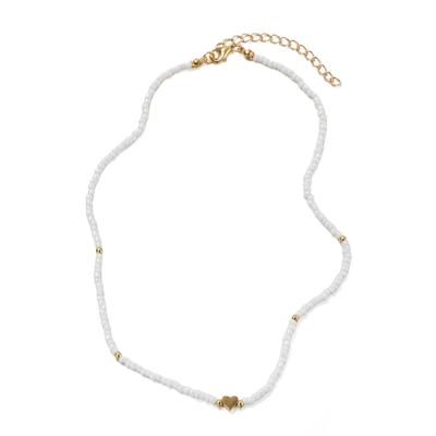 Collier "Schmuck Geschenk Kupfer Halsschmuck Halskette Glasperlen Herz", weiß (gelbgoldfarben, weiß), ANISTON JEWELRY & WATCHES, Halsketten, Damen, Kupfer Nylon, L: 44 B: 3mm, Kupfer, Nylon, Collier, Made in Germany - mit Glasstein, B:3mm